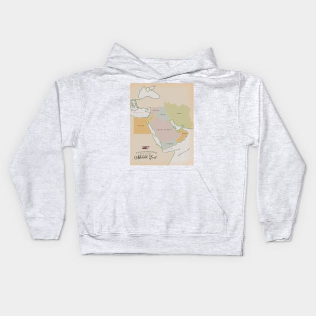 Illustrated map of the Middle East Kids Hoodie by nickemporium1